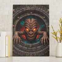 3D Illusion Haunted Tiki Totem Halloween Canvas Wall Art Polynesian Wood Spirit Fiery DT05 Without Frame Brown - Polynesian Pride