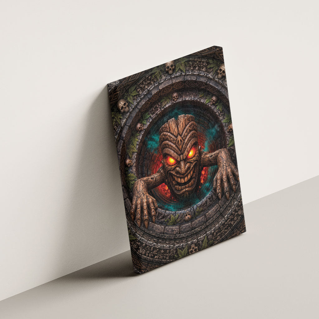 3D Illusion Haunted Tiki Totem Halloween Canvas Wall Art Polynesian Wood Spirit Fiery DT05 - Polynesian Pride