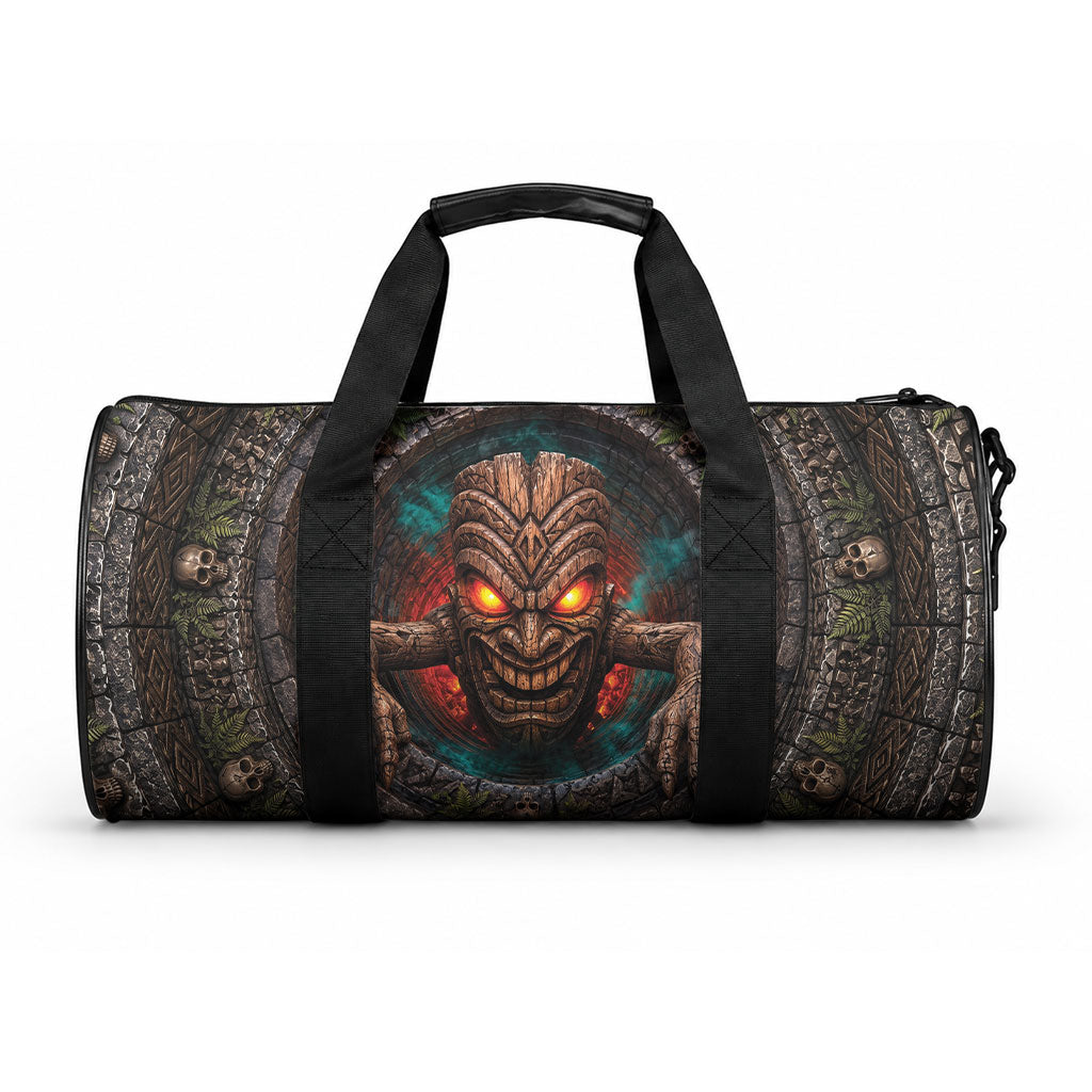 3D Illusion Haunted Tiki Totem Halloween Duffle Bag Polynesian Wood Spirit Fiery DT05 One size Brown - Polynesian Pride