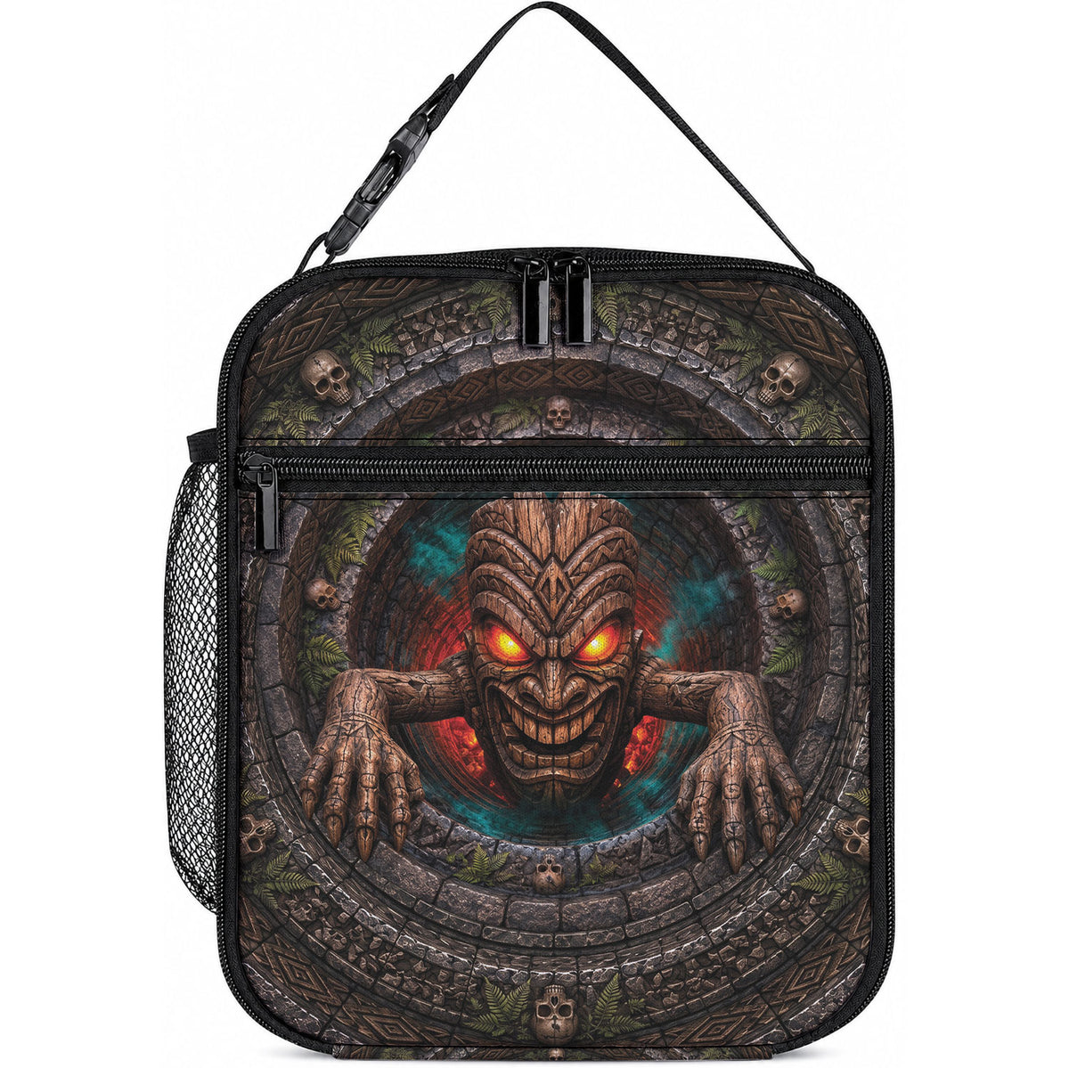 3D Illusion Haunted Tiki Totem Halloween Lunch Bag Polynesian Wood Spirit Fiery DT05 10.2 × 8.3 × 4.3 inch Brown - Polynesian Pride