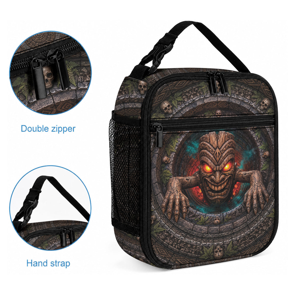 3D Illusion Haunted Tiki Totem Halloween Lunch Bag Polynesian Wood Spirit Fiery DT05 - Polynesian Pride