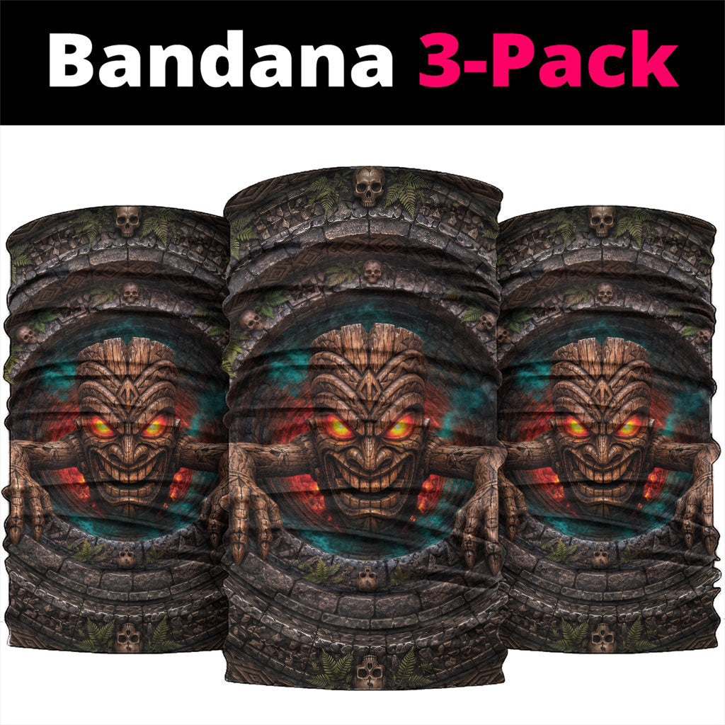 3D Illusion Haunted Tiki Totem Halloween Neck Gaiter Polynesian Wood Spirit Fiery DT05 package One Size: 25*50cm Brown - Polynesian Pride