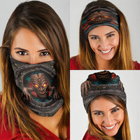 3D Illusion Haunted Tiki Totem Halloween Neck Gaiter Polynesian Wood Spirit Fiery DT05 - Polynesian Pride