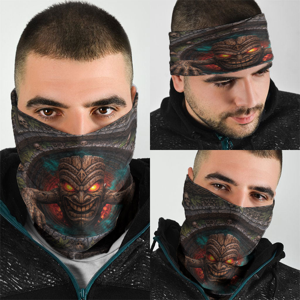 3D Illusion Haunted Tiki Totem Halloween Neck Gaiter Polynesian Wood Spirit Fiery DT05 - Polynesian Pride
