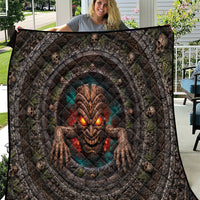 3D Illusion Haunted Tiki Totem Halloween Quilt Polynesian Wood Spirit Fiery DT05 Brown - Polynesian Pride