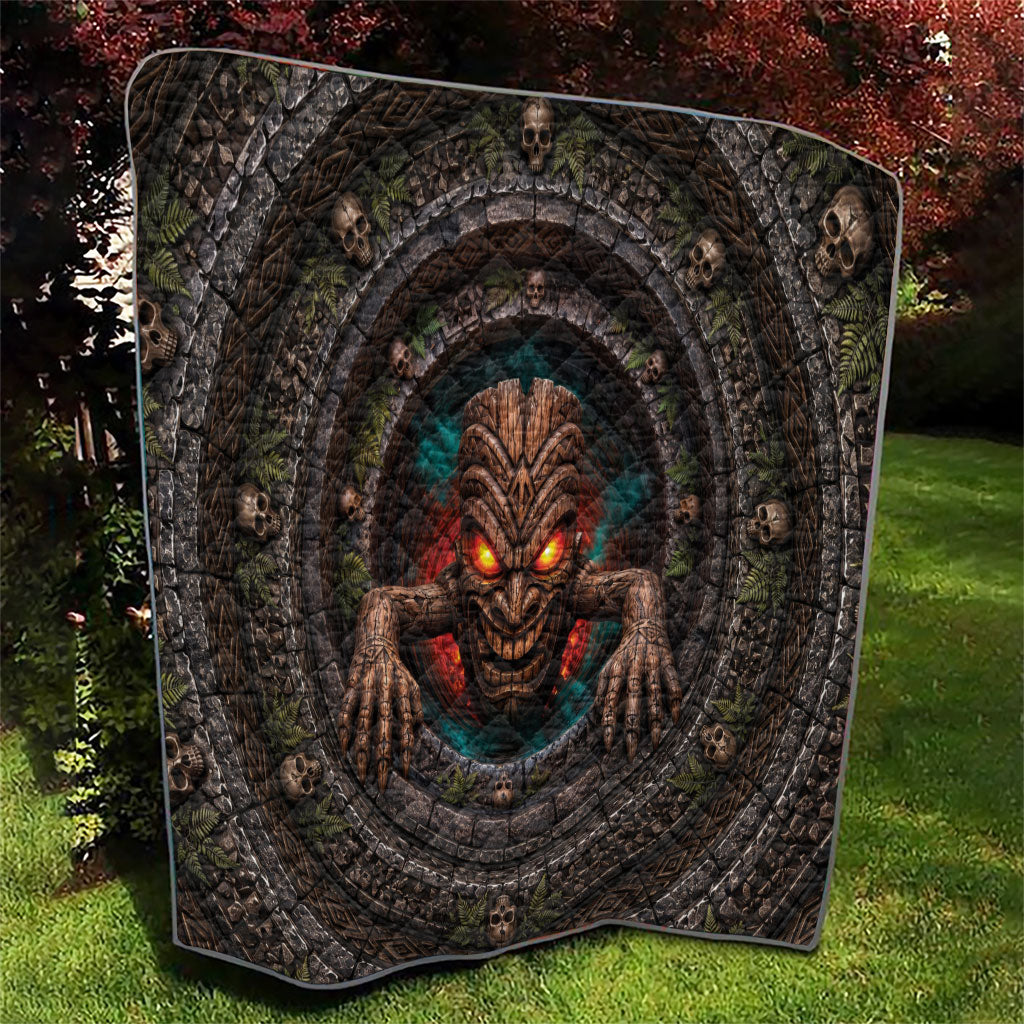 3D Illusion Haunted Tiki Totem Halloween Quilt Polynesian Wood Spirit Fiery DT05 - Polynesian Pride