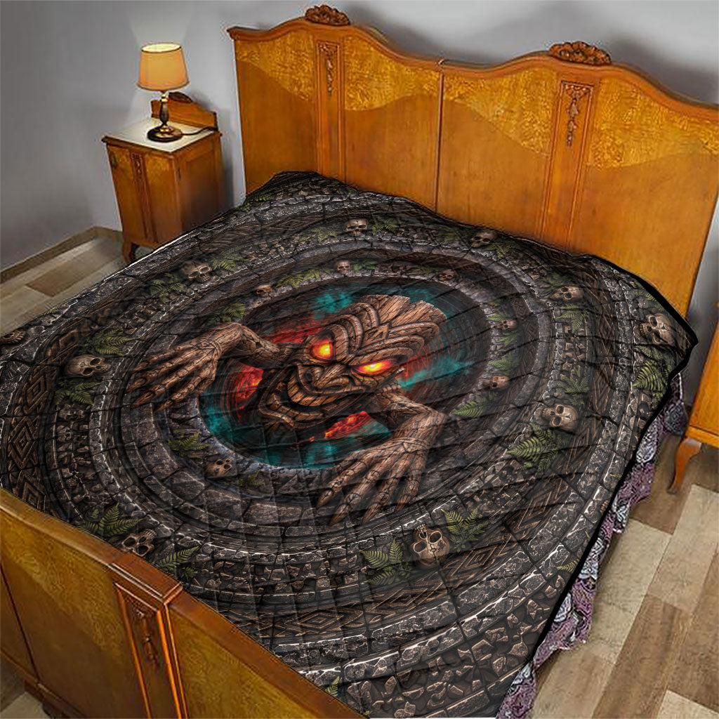 3D Illusion Haunted Tiki Totem Halloween Quilt Polynesian Wood Spirit Fiery DT05 - Polynesian Pride