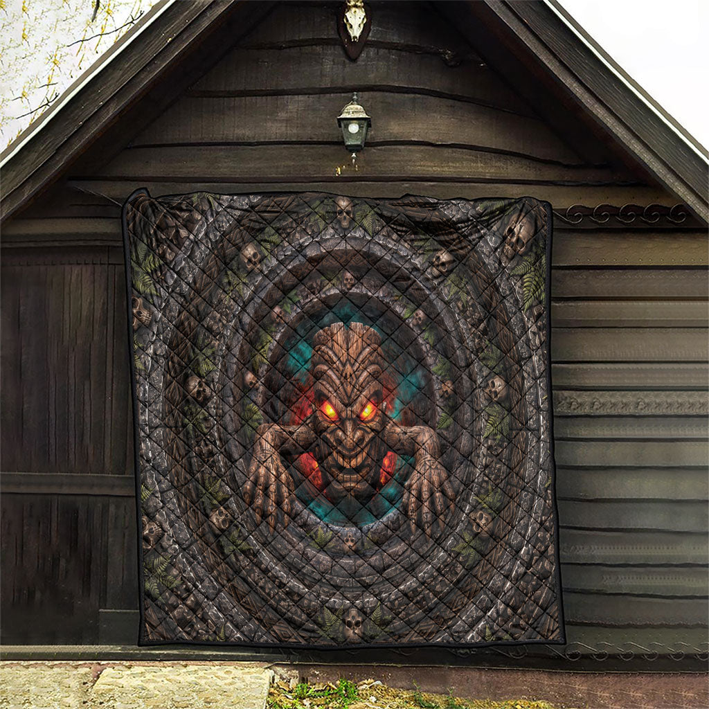3D Illusion Haunted Tiki Totem Halloween Quilt Polynesian Wood Spirit Fiery DT05 - Polynesian Pride