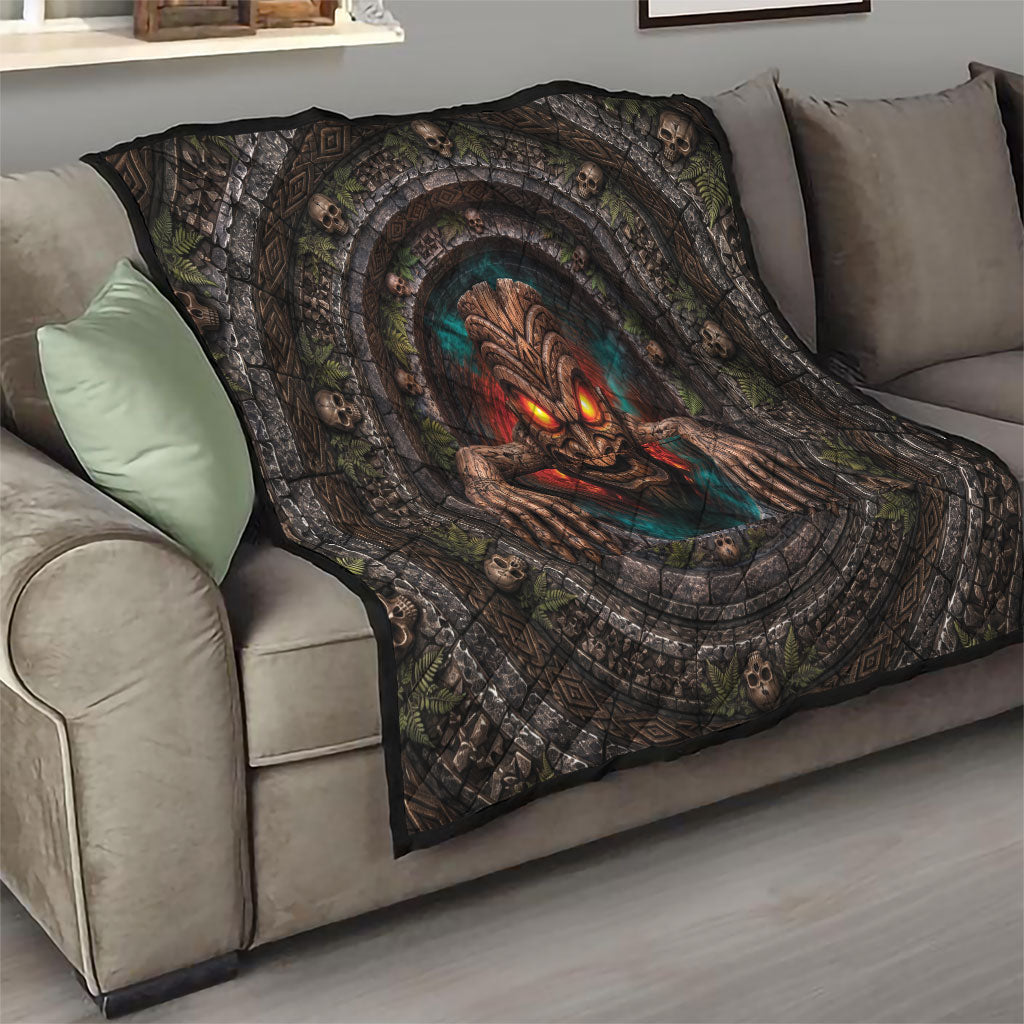 3D Illusion Haunted Tiki Totem Halloween Quilt Polynesian Wood Spirit Fiery DT05 - Polynesian Pride