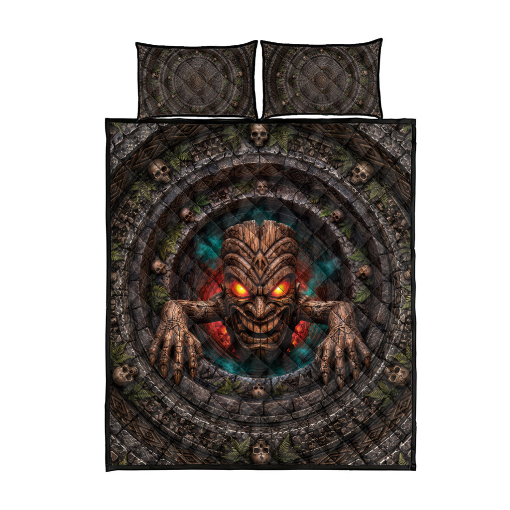 3D Illusion Haunted Tiki Totem Halloween Quilt Bed Set Polynesian Wood Spirit Fiery DT05 - Polynesian Pride