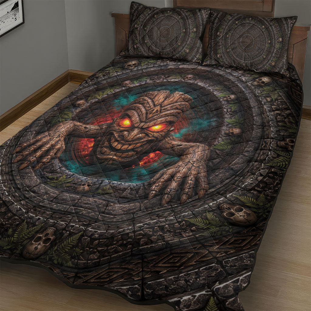 3D Illusion Haunted Tiki Totem Halloween Quilt Bed Set Polynesian Wood Spirit Fiery DT05 - Polynesian Pride