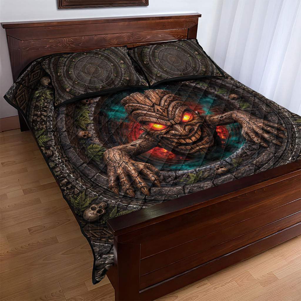 3D Illusion Haunted Tiki Totem Halloween Quilt Bed Set Polynesian Wood Spirit Fiery DT05 - Polynesian Pride