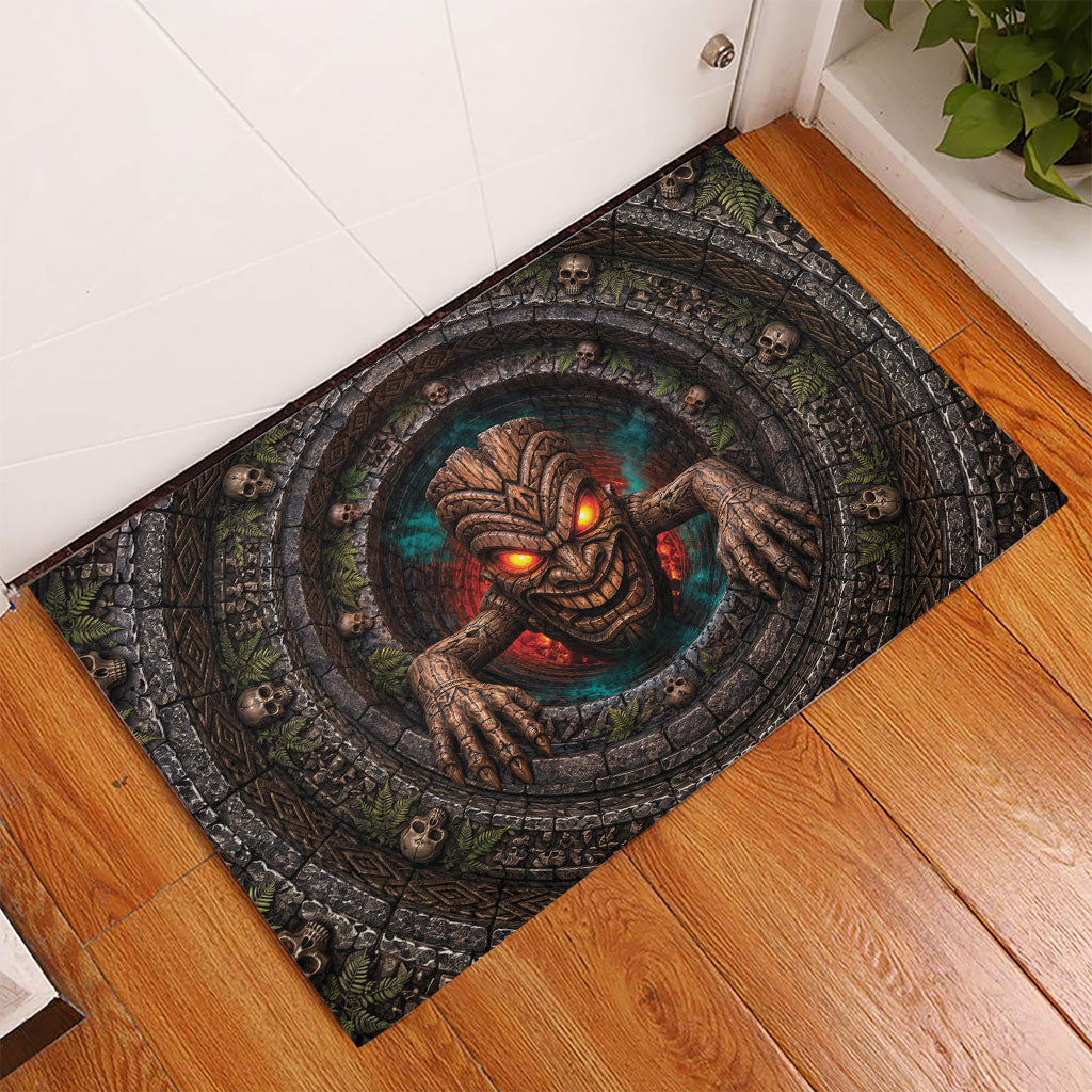 3D Illusion Haunted Tiki Totem Halloween Rubber Doormat Polynesian Wood Spirit Fiery DT05 - Polynesian Pride