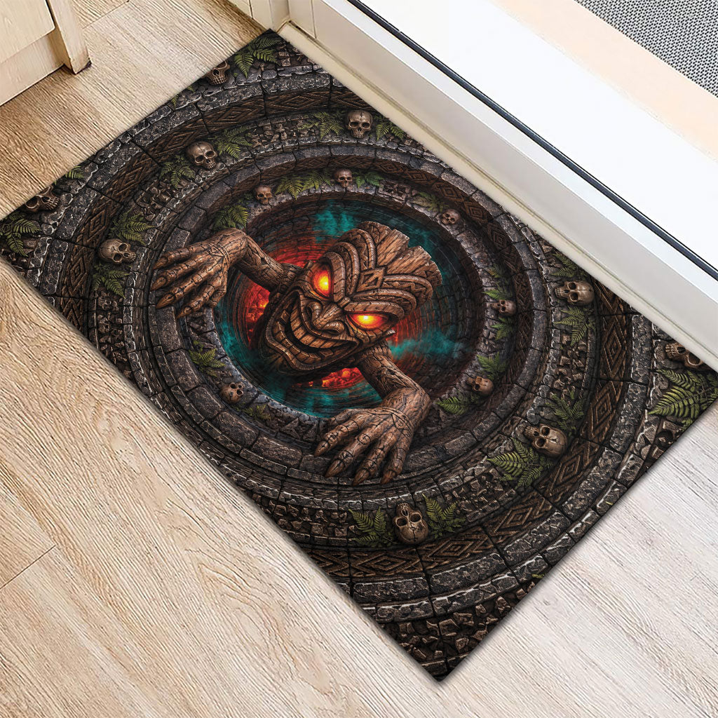 3D Illusion Haunted Tiki Totem Halloween Rubber Doormat Polynesian Wood Spirit Fiery DT05 - Polynesian Pride