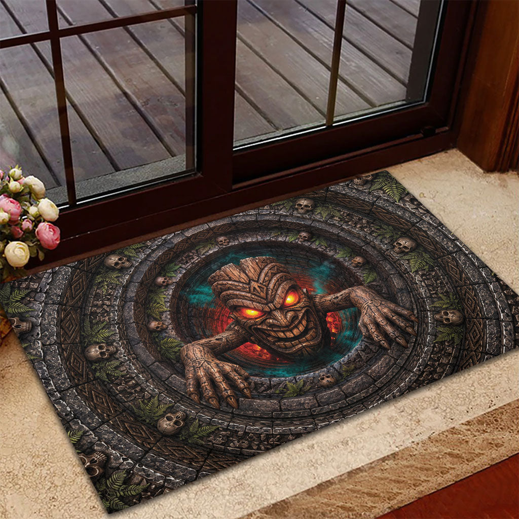 3D Illusion Haunted Tiki Totem Halloween Rubber Doormat Polynesian Wood Spirit Fiery DT05 - Polynesian Pride