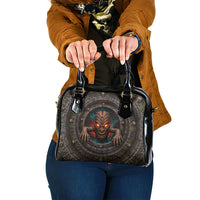 3D Illusion Haunted Tiki Totem Halloween Shoulder Handbag Polynesian Wood Spirit Fiery DT05 One Size Brown - Polynesian Pride