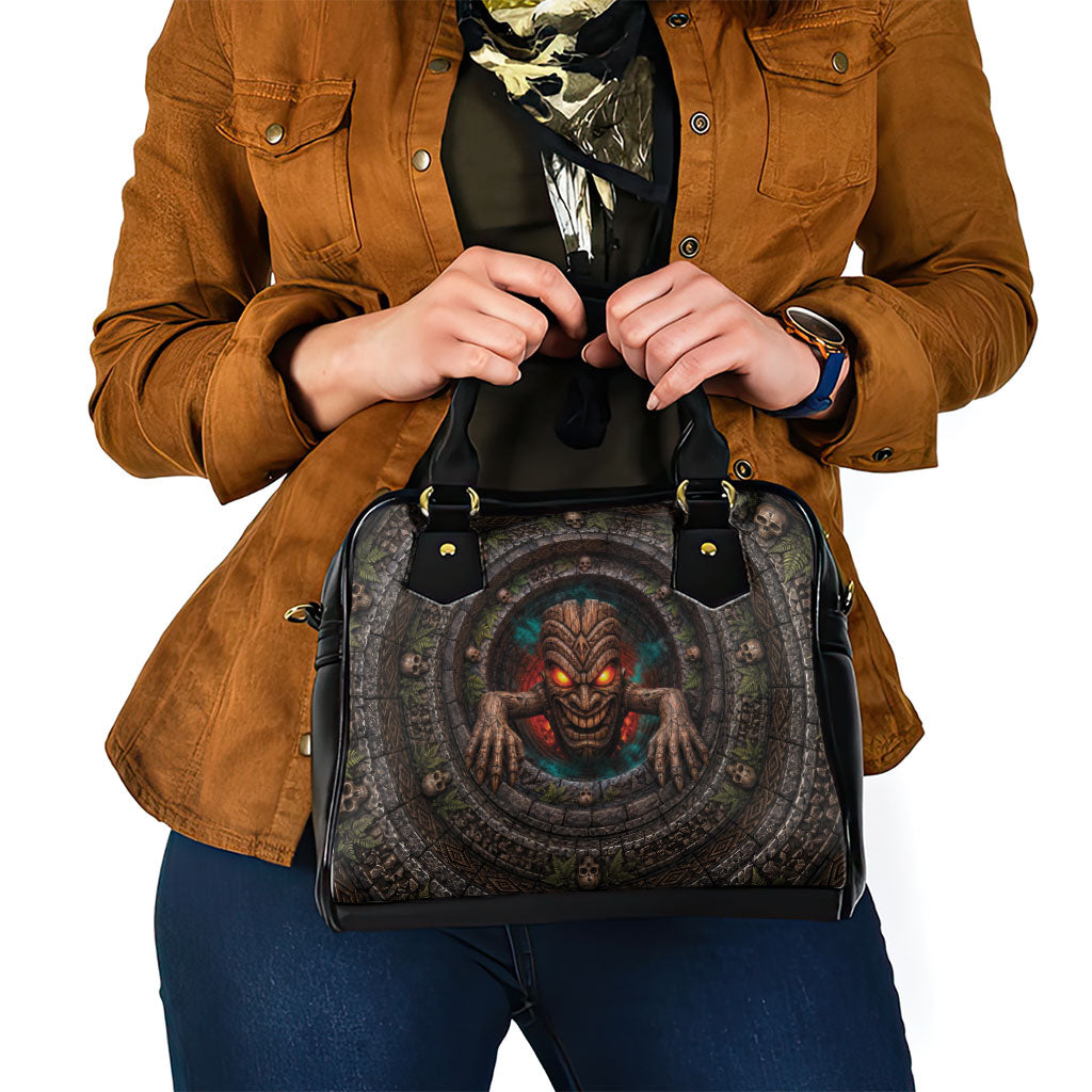 3D Illusion Haunted Tiki Totem Halloween Shoulder Handbag Polynesian Wood Spirit Fiery DT05 - Polynesian Pride
