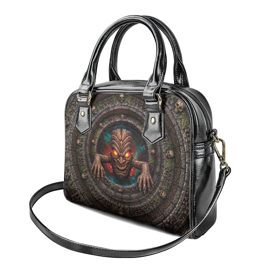 3D Illusion Haunted Tiki Totem Halloween Shoulder Handbag Polynesian Wood Spirit Fiery DT05 - Polynesian Pride