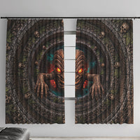 3D Illusion Haunted Tiki Totem Halloween Window Curtain Polynesian Wood Spirit Fiery DT05 With Hooks Brown - Polynesian Pride
