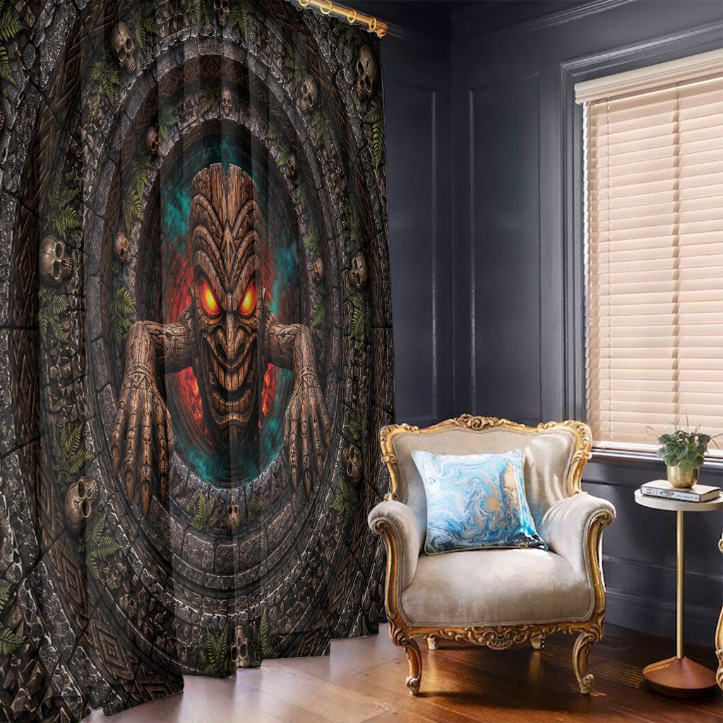 3D Illusion Haunted Tiki Totem Halloween Window Curtain Polynesian Wood Spirit Fiery DT05 - Polynesian Pride