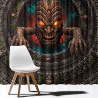 3D Illusion Haunted Tiki Totem Halloween Window Curtain Polynesian Wood Spirit Fiery DT05 - Polynesian Pride