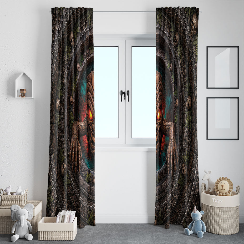 3D Illusion Haunted Tiki Totem Halloween Window Curtain Polynesian Wood Spirit Fiery DT05 - Polynesian Pride