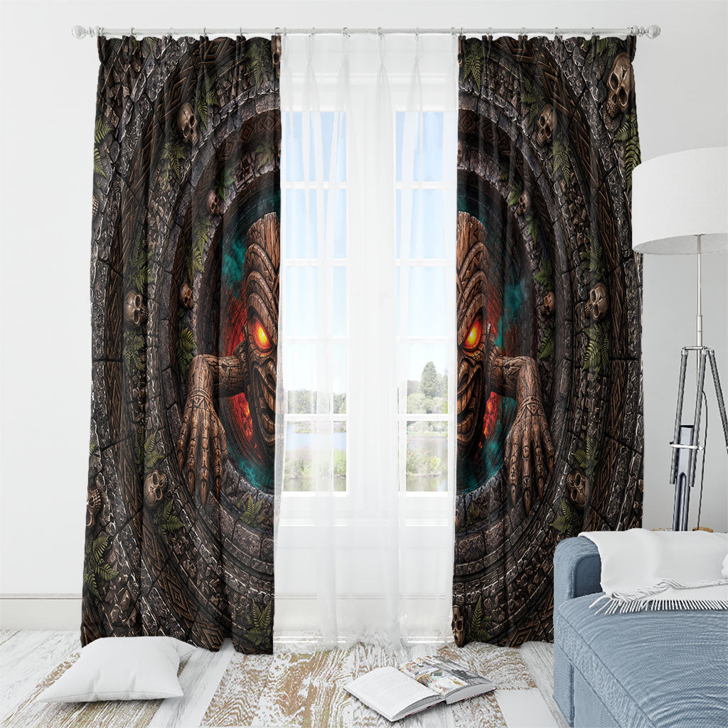 3D Illusion Haunted Tiki Totem Halloween Window Curtain Polynesian Wood Spirit Fiery DT05 - Polynesian Pride