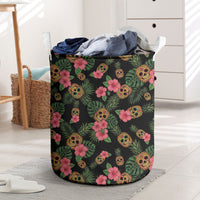 Tropical Calavera Hawaiian Laundry Basket Sugar Skull Pineapple Hibiscus Floral