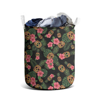 Tropical Calavera Hawaiian Laundry Basket Sugar Skull Pineapple Hibiscus Floral