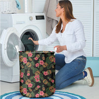 Tropical Calavera Hawaiian Laundry Basket Sugar Skull Pineapple Hibiscus Floral