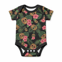 Tropical Calavera Hawaiian Baby Onesie Sugar Skull Pineapple Hibiscus Floral