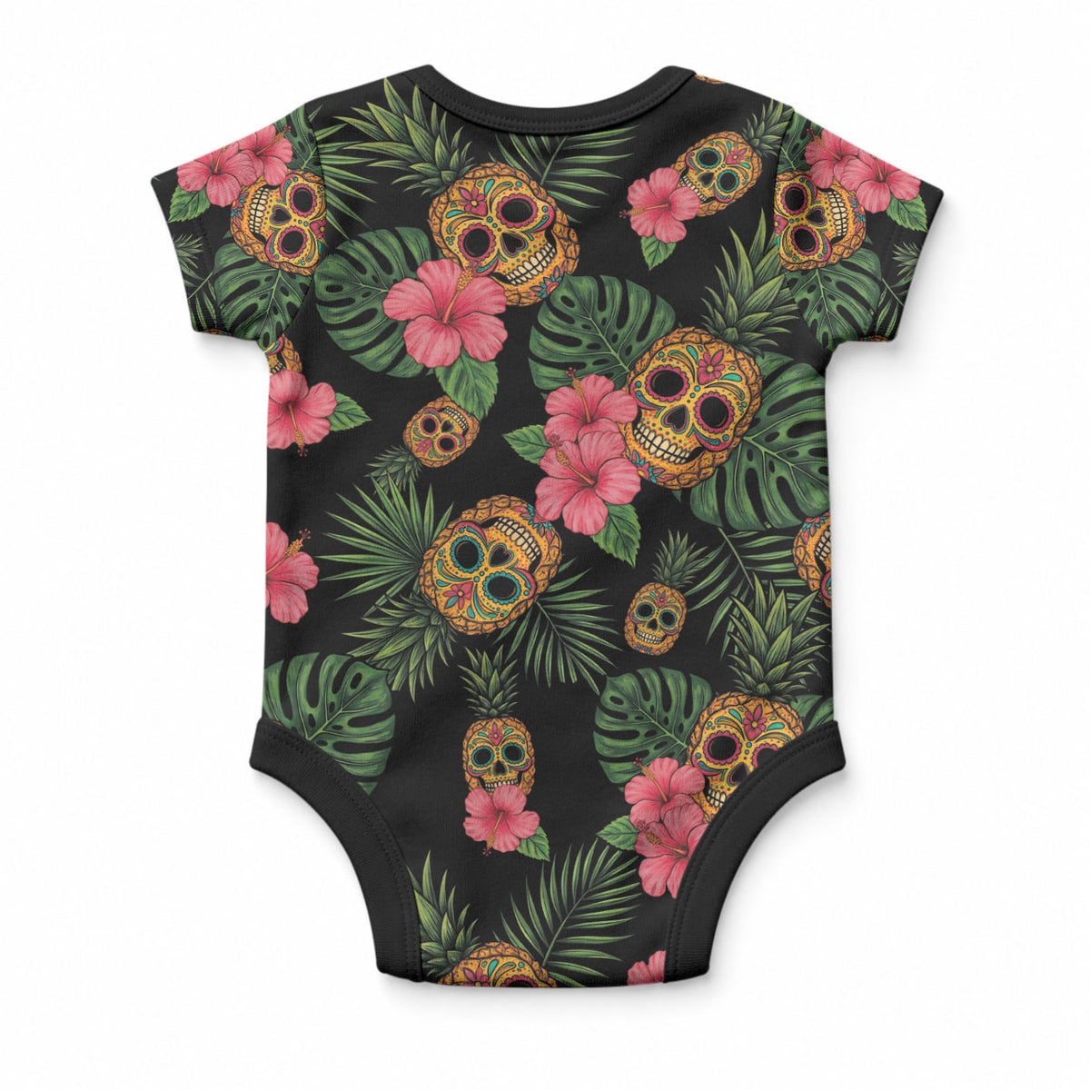 Tropical Calavera Hawaiian Baby Onesie Sugar Skull Pineapple Hibiscus Floral