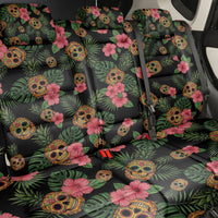 Tropical Calavera Hawaiian Back Car Seat Cover Sugar Skull Pineapple Hibiscus Floral