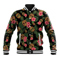 Tropical Calavera Hawaiian Baseball Jacket Sugar Skull Pineapple Hibiscus Floral
