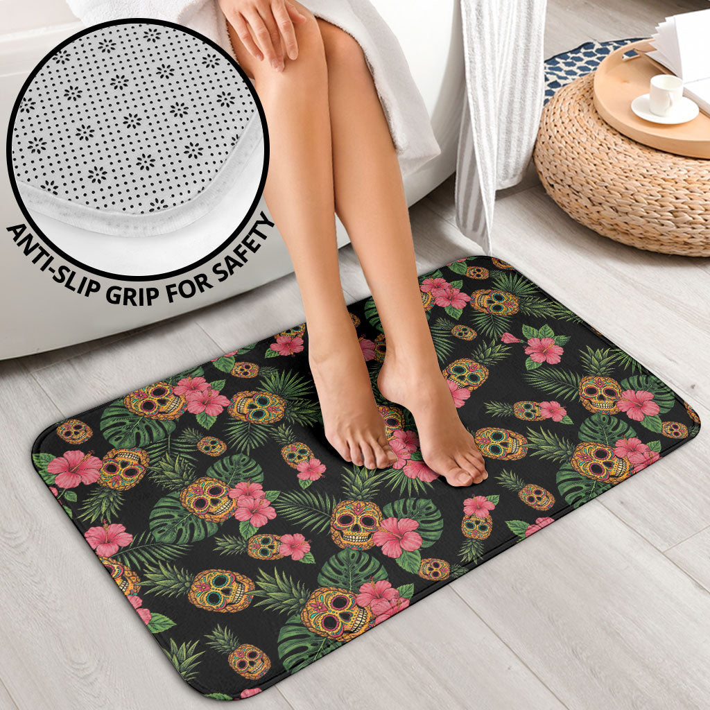 Tropical Calavera Hawaiian Bathroom Set Sugar Skull Pineapple Hibiscus Floral