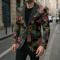 Tropical Calavera Hawaiian Blazer Sugar Skull Pineapple Hibiscus Floral