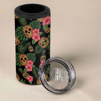 Tropical Calavera Hawaiian 4 in 1 Can Cooler Tumbler Sugar Skull Pineapple Hibiscus Floral DT05 - Polynesian Pride