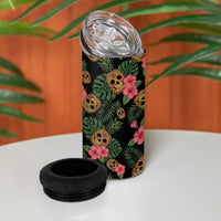 Tropical Calavera Hawaiian 4 in 1 Can Cooler Tumbler Sugar Skull Pineapple Hibiscus Floral DT05 - Polynesian Pride