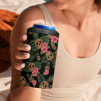 Tropical Calavera Hawaiian 4 in 1 Can Cooler Tumbler Sugar Skull Pineapple Hibiscus Floral DT05 - Polynesian Pride