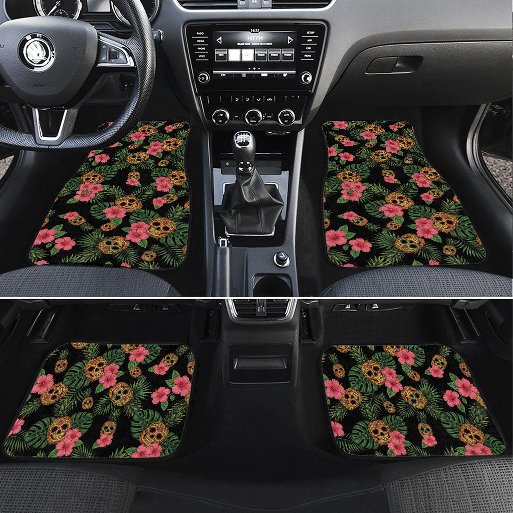 Tropical Calavera Hawaiian Car Mats Sugar Skull Pineapple Hibiscus Floral
