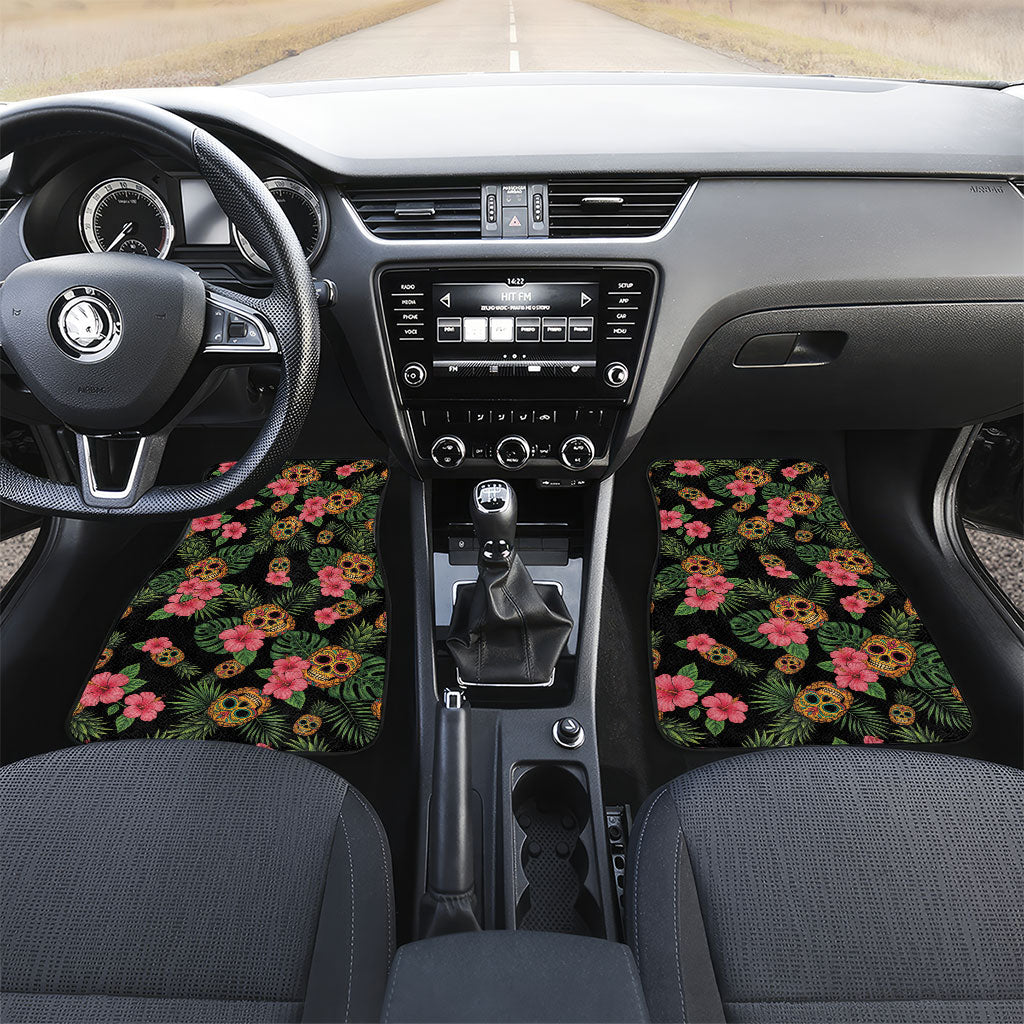 Tropical Calavera Hawaiian Car Mats Sugar Skull Pineapple Hibiscus Floral