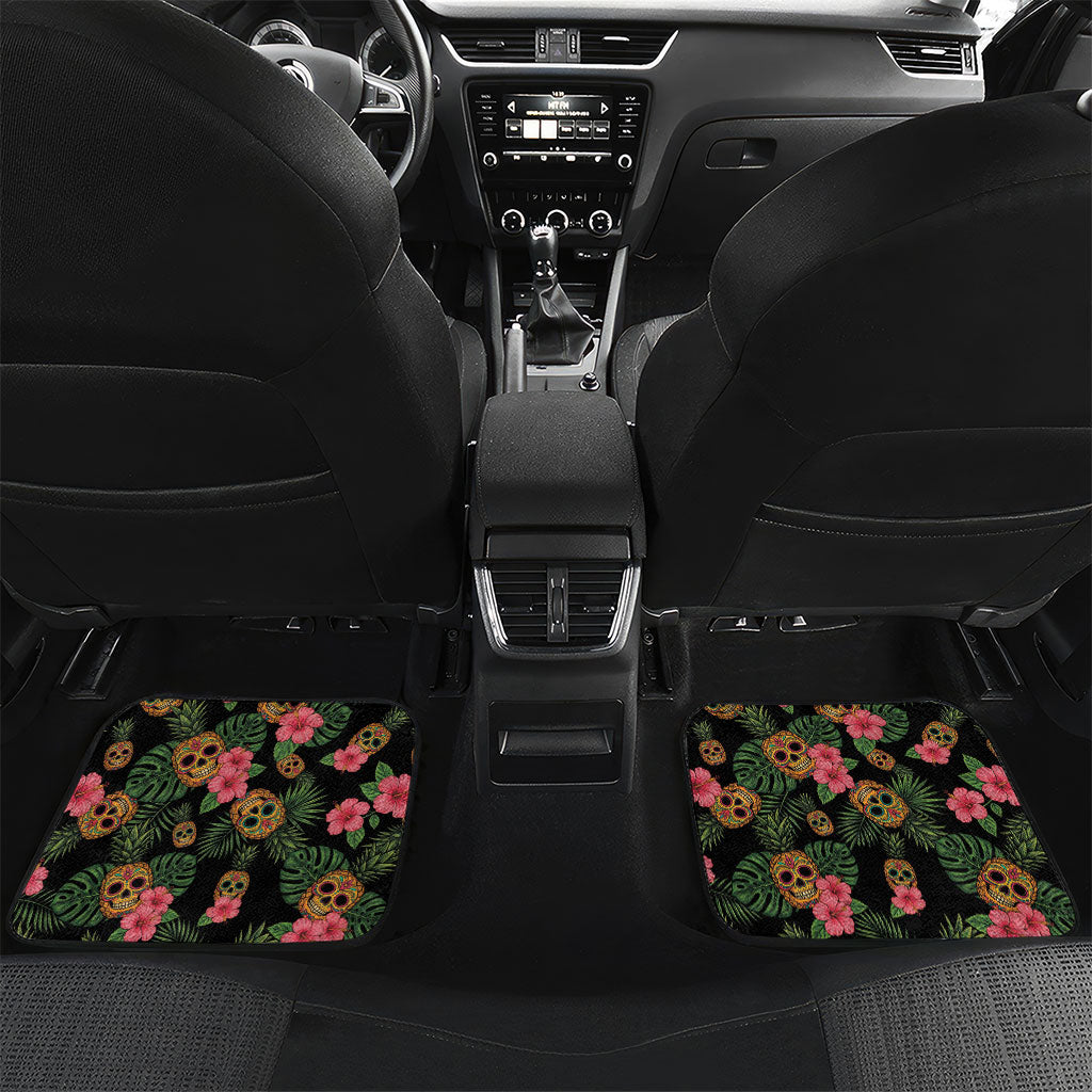 Tropical Calavera Hawaiian Car Mats Sugar Skull Pineapple Hibiscus Floral