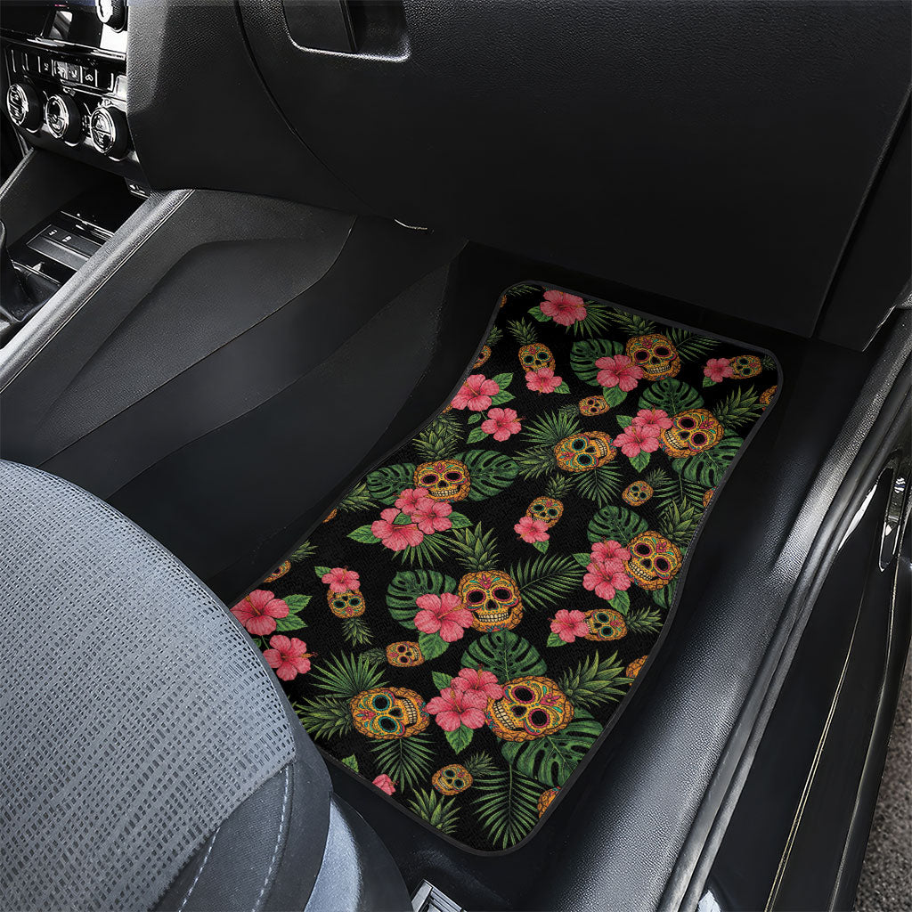 Tropical Calavera Hawaiian Car Mats Sugar Skull Pineapple Hibiscus Floral