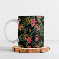 Tropical Calavera Hawaiian Ceramic Mug Sugar Skull Pineapple Hibiscus Floral