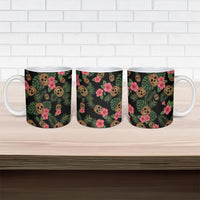 Tropical Calavera Hawaiian Ceramic Mug Sugar Skull Pineapple Hibiscus Floral