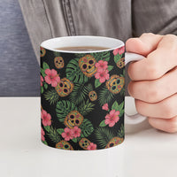 Tropical Calavera Hawaiian Ceramic Mug Sugar Skull Pineapple Hibiscus Floral