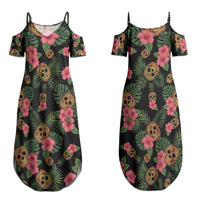 Tropical Calavera Hawaiian Couples Matching Summer Maxi Dress and Long Sleeve Button Shirt Sugar Skull Pineapple Hibiscus Floral DT05 - Polynesian Pride