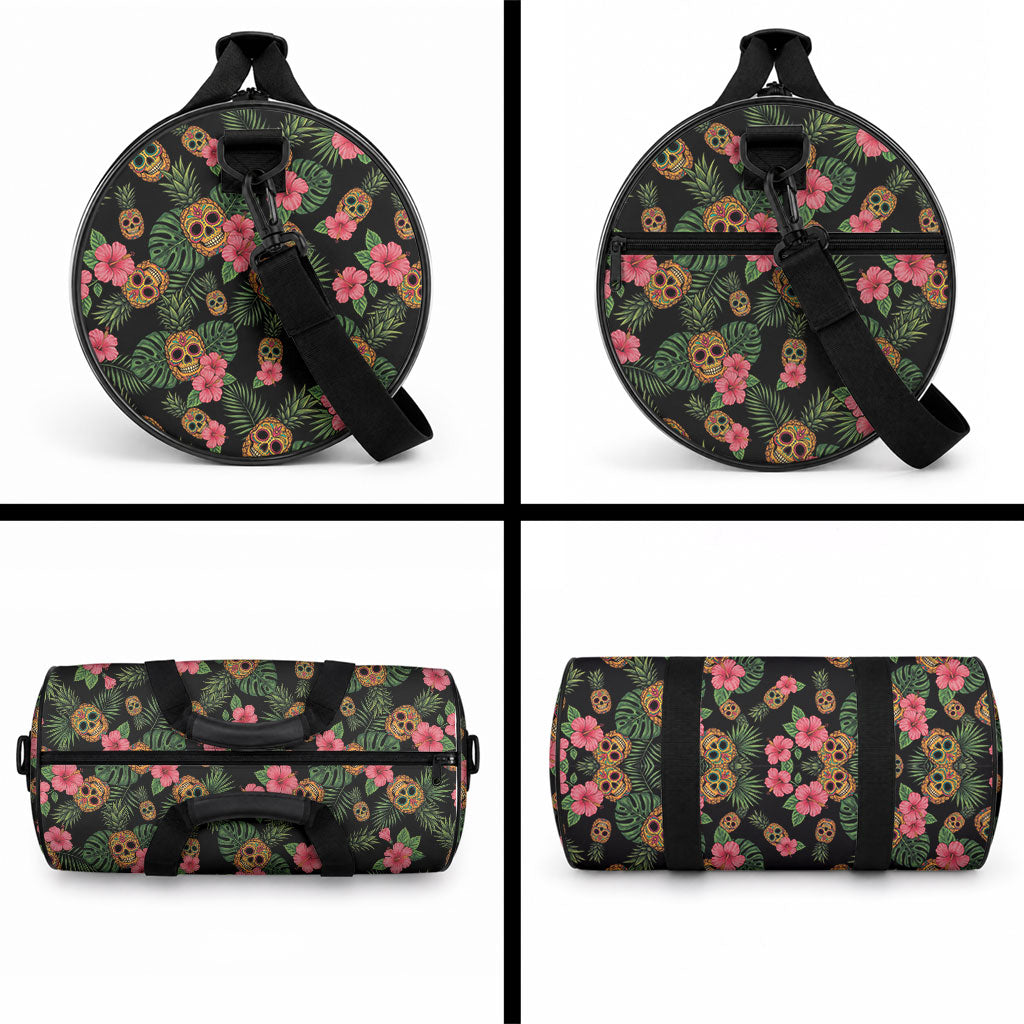 Tropical Calavera Hawaiian Duffle Bag Sugar Skull Pineapple Hibiscus Floral