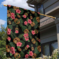 Tropical Calavera Hawaiian Garden Flag Sugar Skull Pineapple Hibiscus Floral