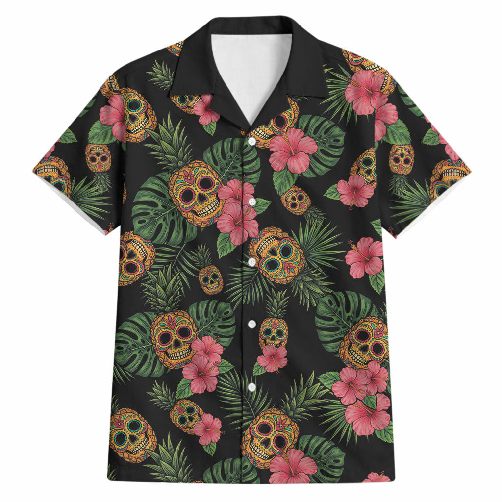 Tropical Calavera Hawaiian Hawaiian Shirt Sugar Skull Pineapple Hibiscus Floral